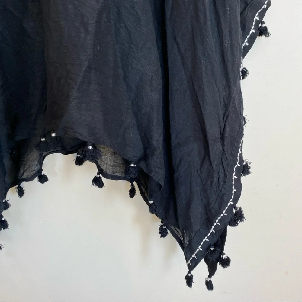 J Jill Linen Blend Cover Up Tunic One Size Black Tassels